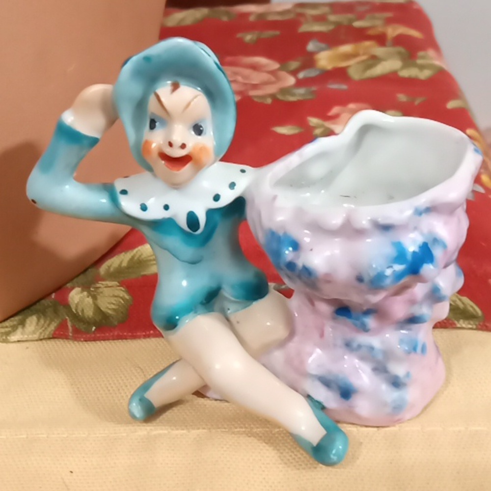 Antique Toothpick holder hand painted porcelain figurine Made in Occupied Japan.